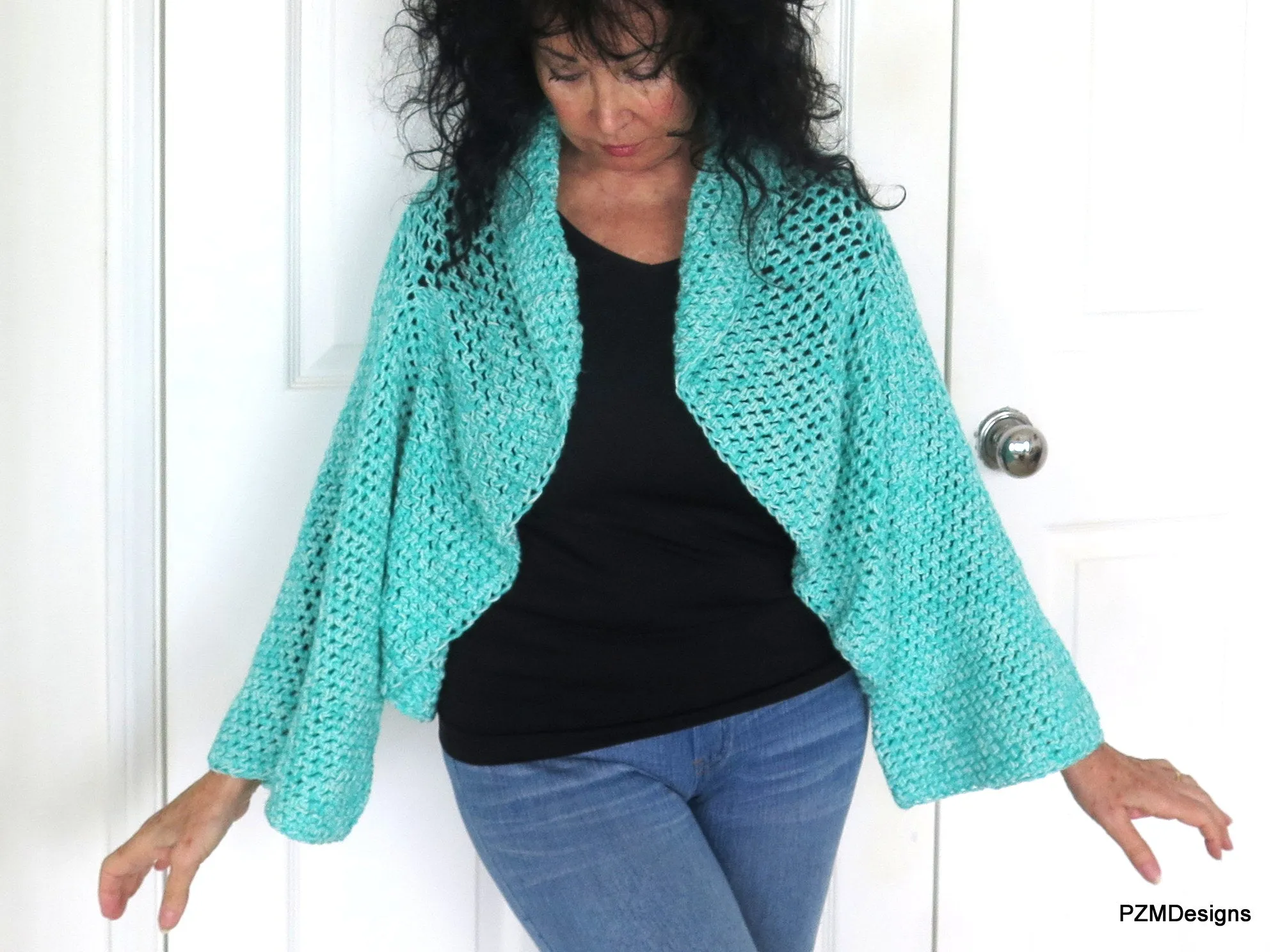 Aqua Plus Size Circle Shrug, Handmade Crochet