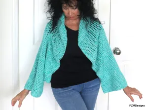 Aqua Plus Size Circle Shrug, Handmade Crochet