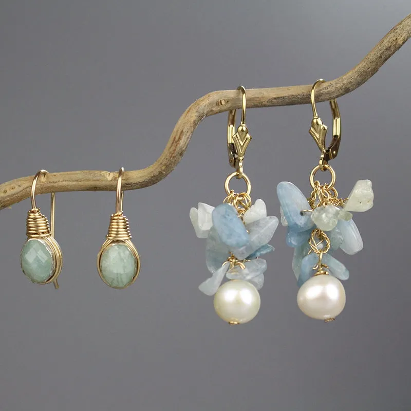 Aquamarine Pearl Cluster Earrings