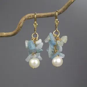 Aquamarine Pearl Cluster Earrings