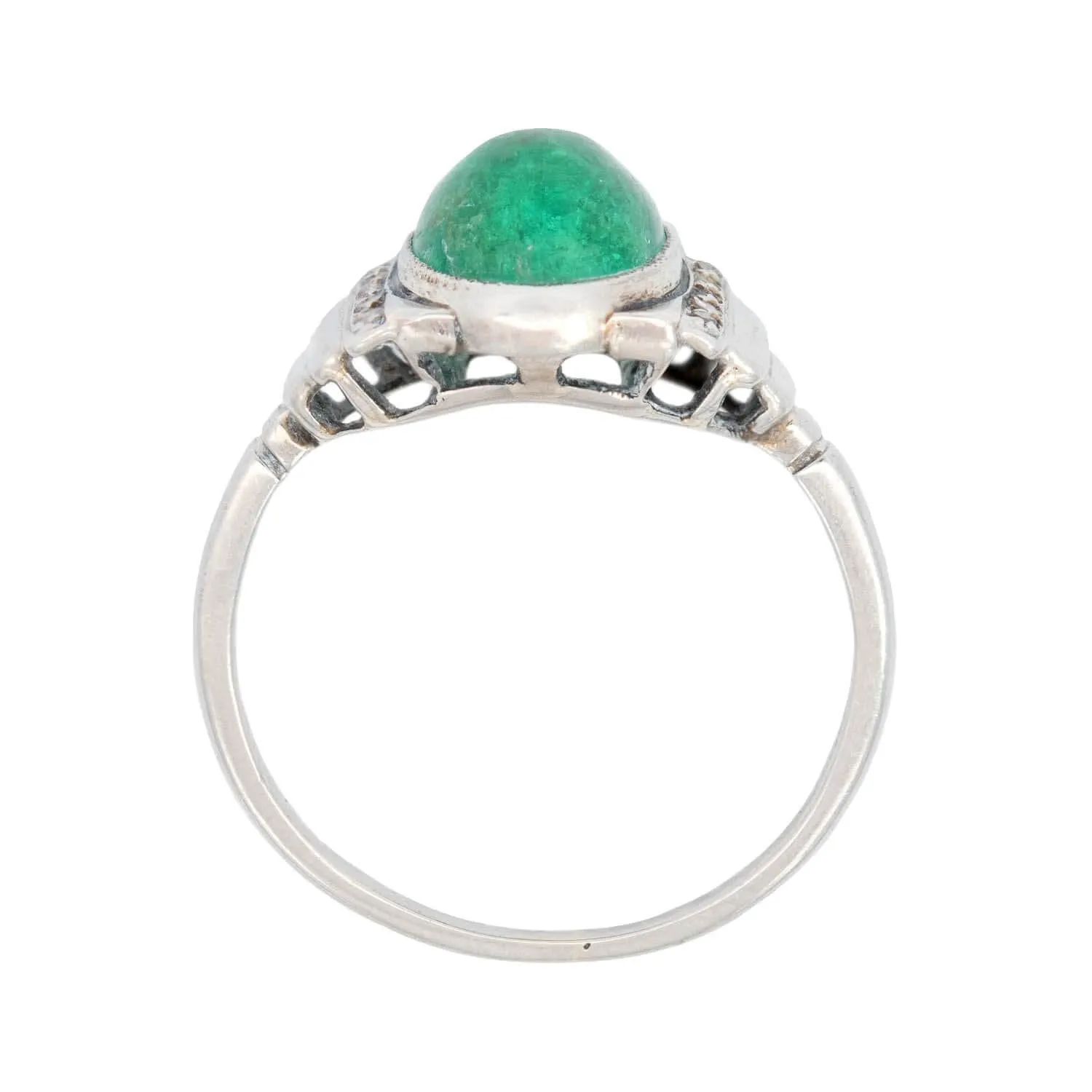 Art Deco Platinum 2.50ctw Cabochon Emerald & Diamond Ring