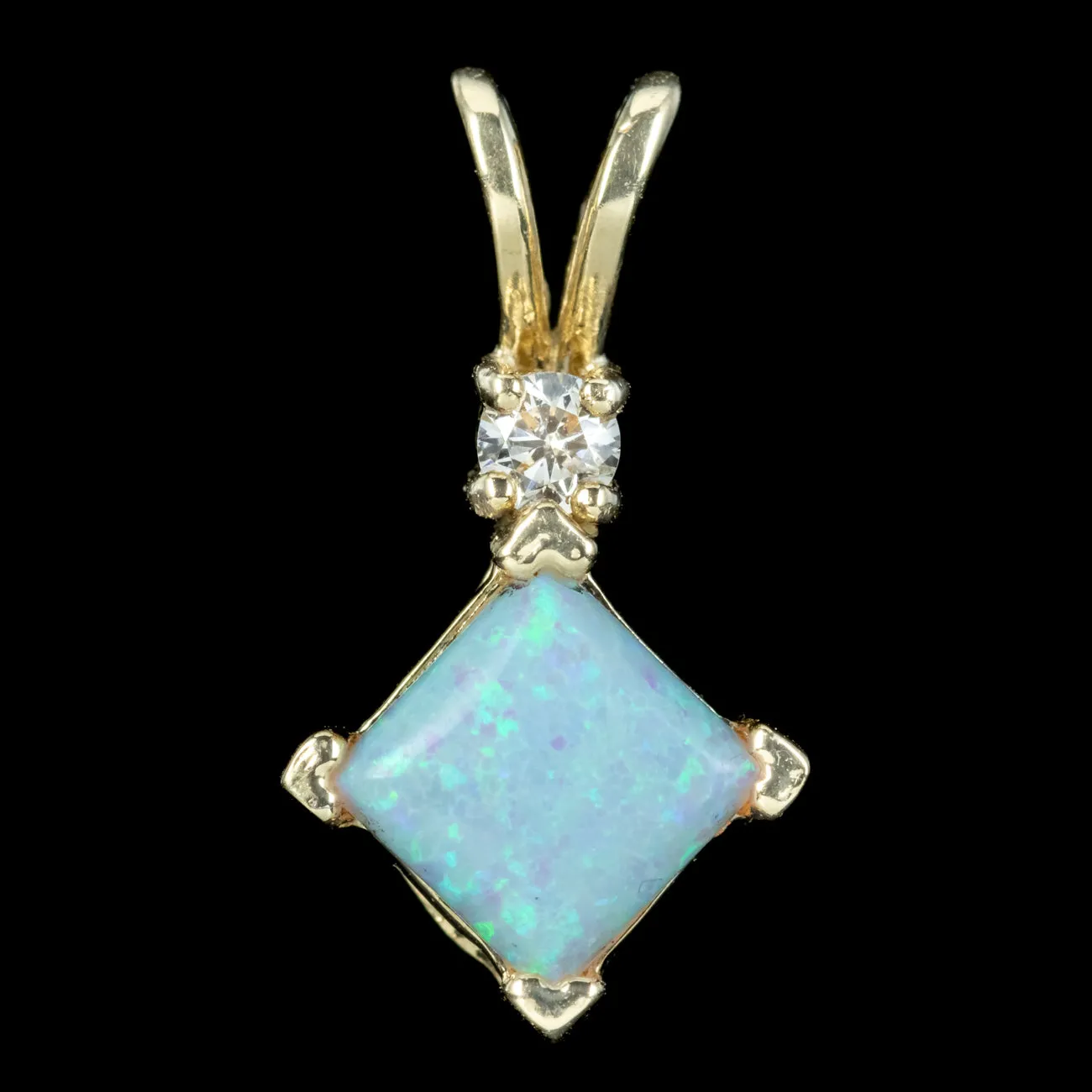 Art Deco Style Opal Diamond Pendant 9ct Gold