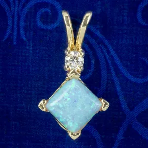 Art Deco Style Opal Diamond Pendant 9ct Gold