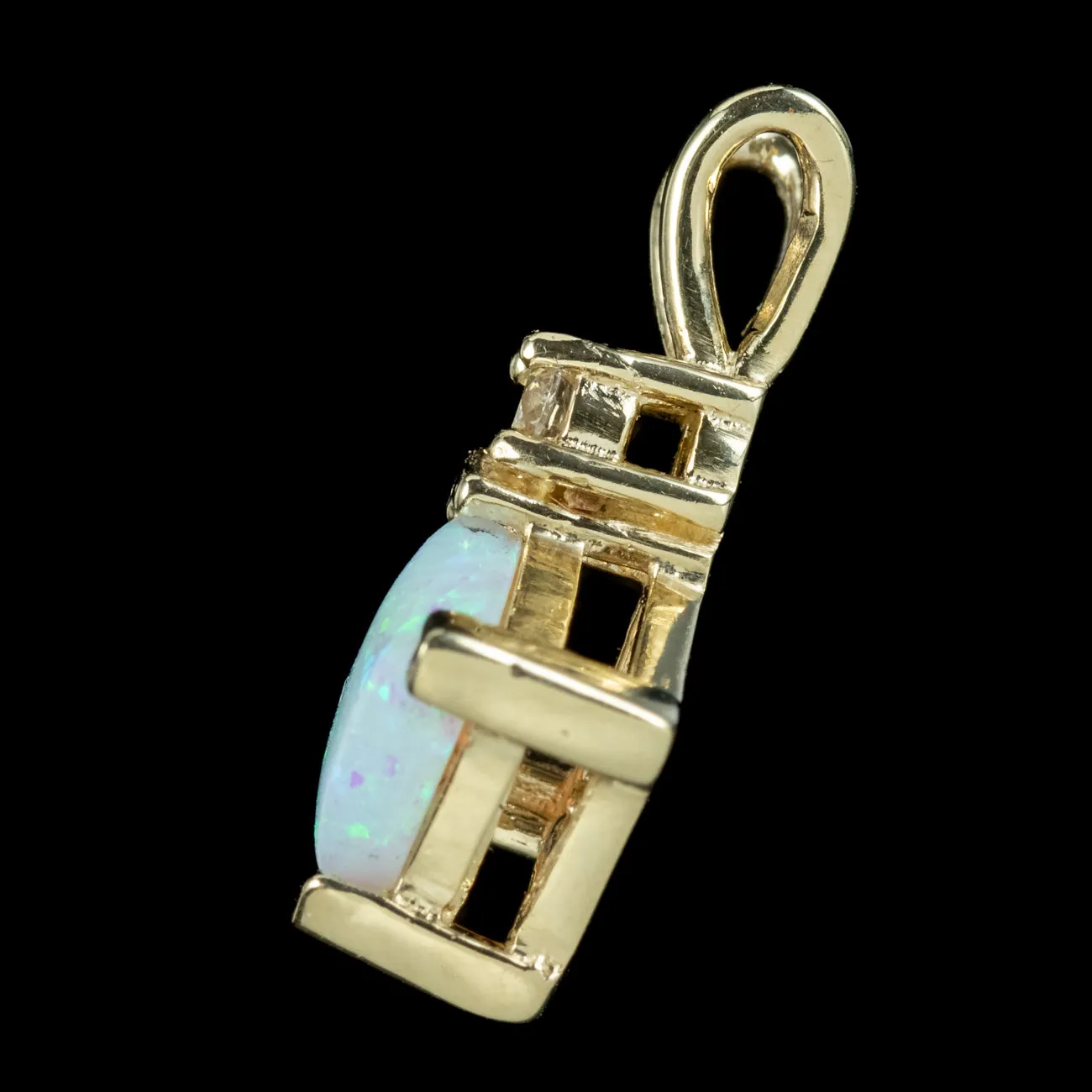 Art Deco Style Opal Diamond Pendant 9ct Gold