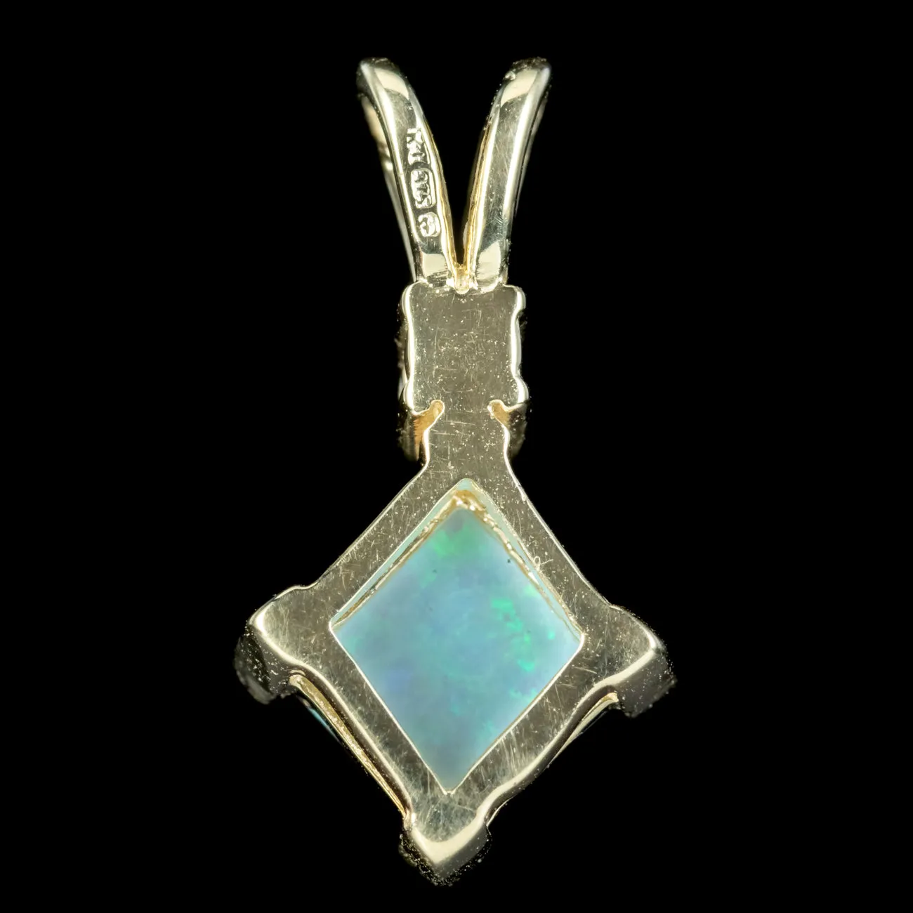 Art Deco Style Opal Diamond Pendant 9ct Gold