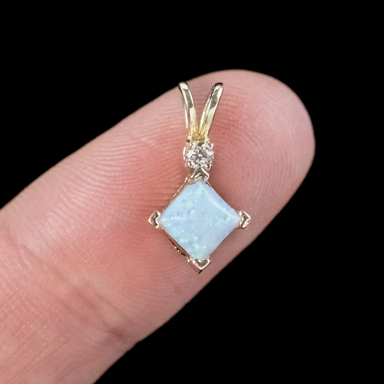 Art Deco Style Opal Diamond Pendant 9ct Gold