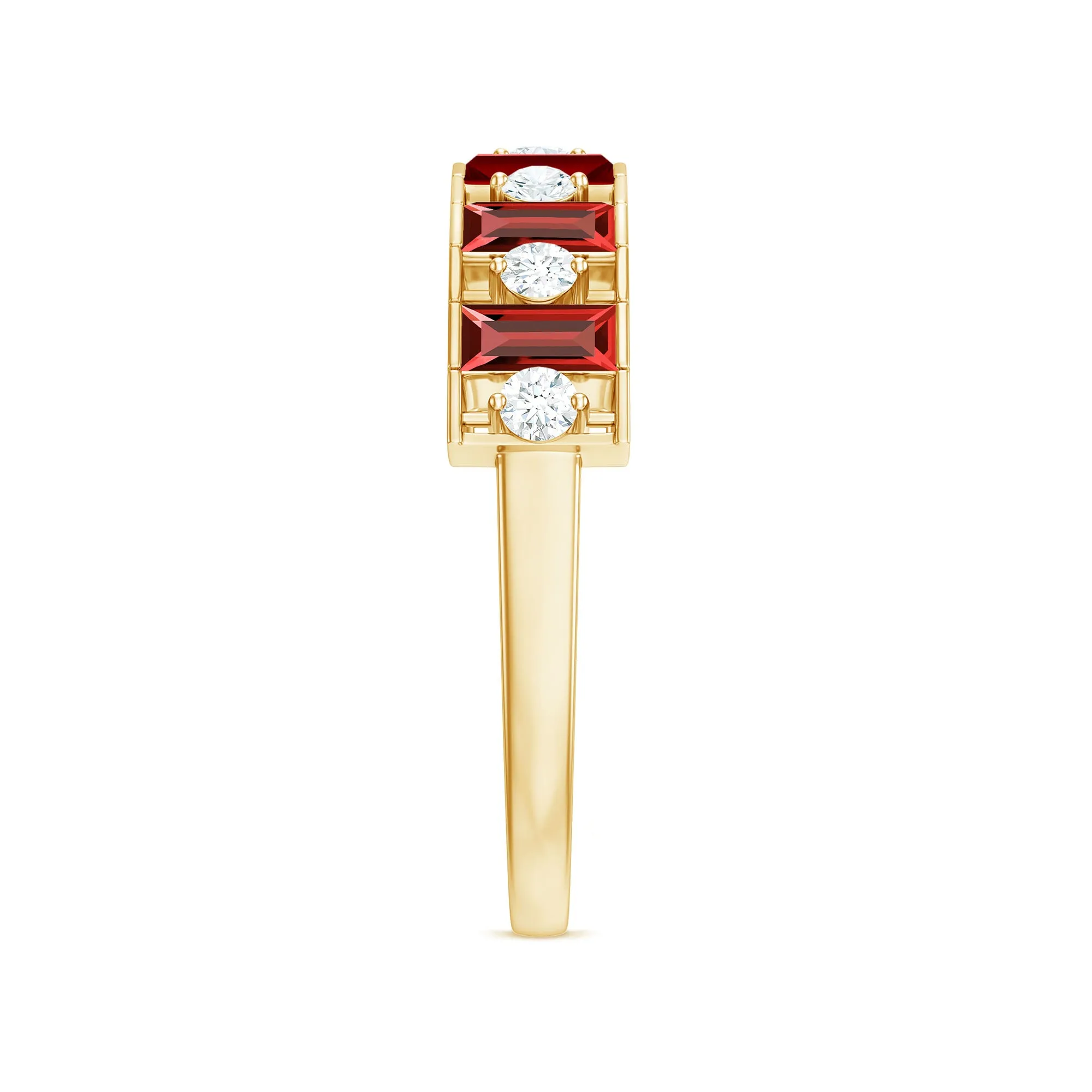 Baguette Cut Created Ruby Classic Half Eternity Ring with Diamond