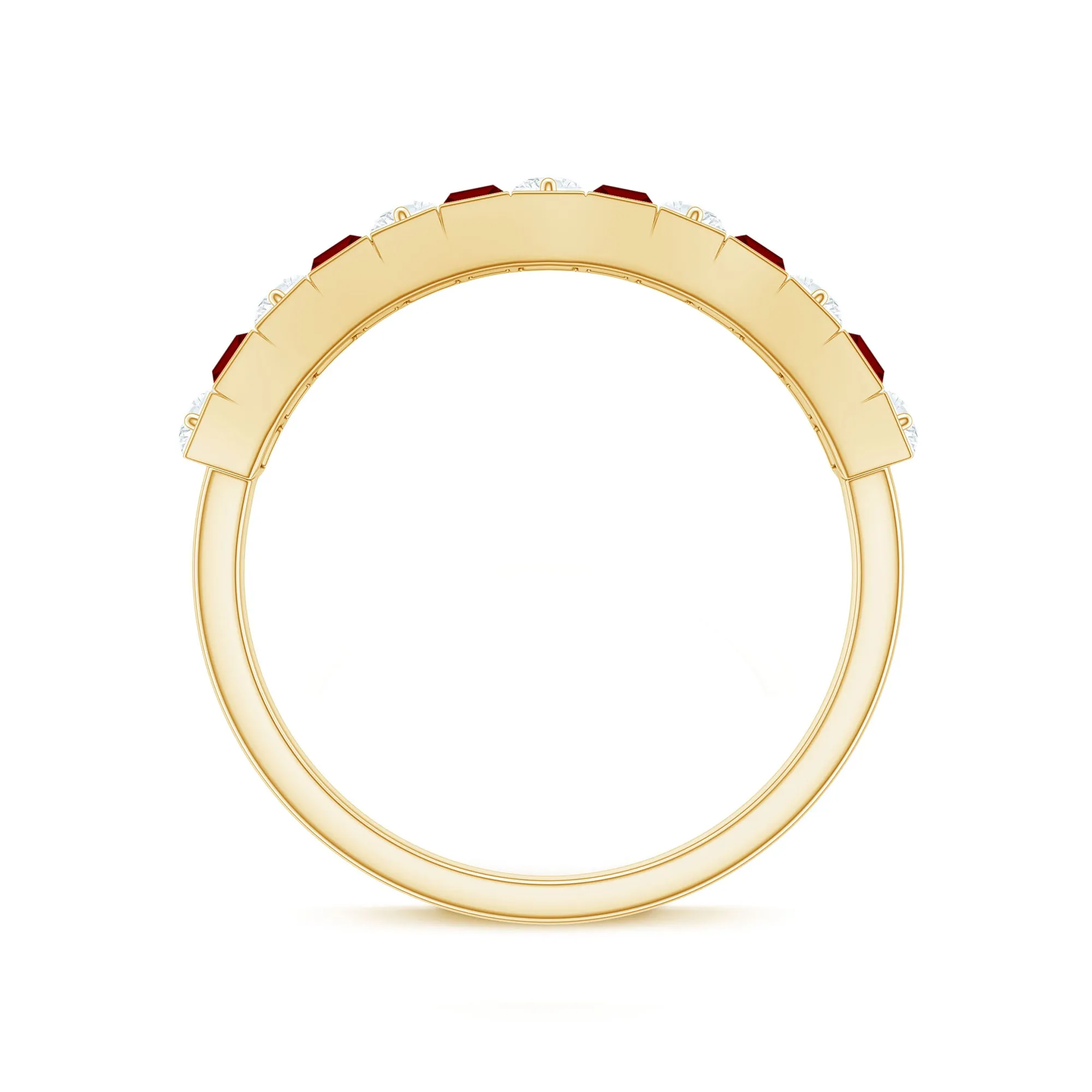 Baguette Cut Created Ruby Classic Half Eternity Ring with Diamond