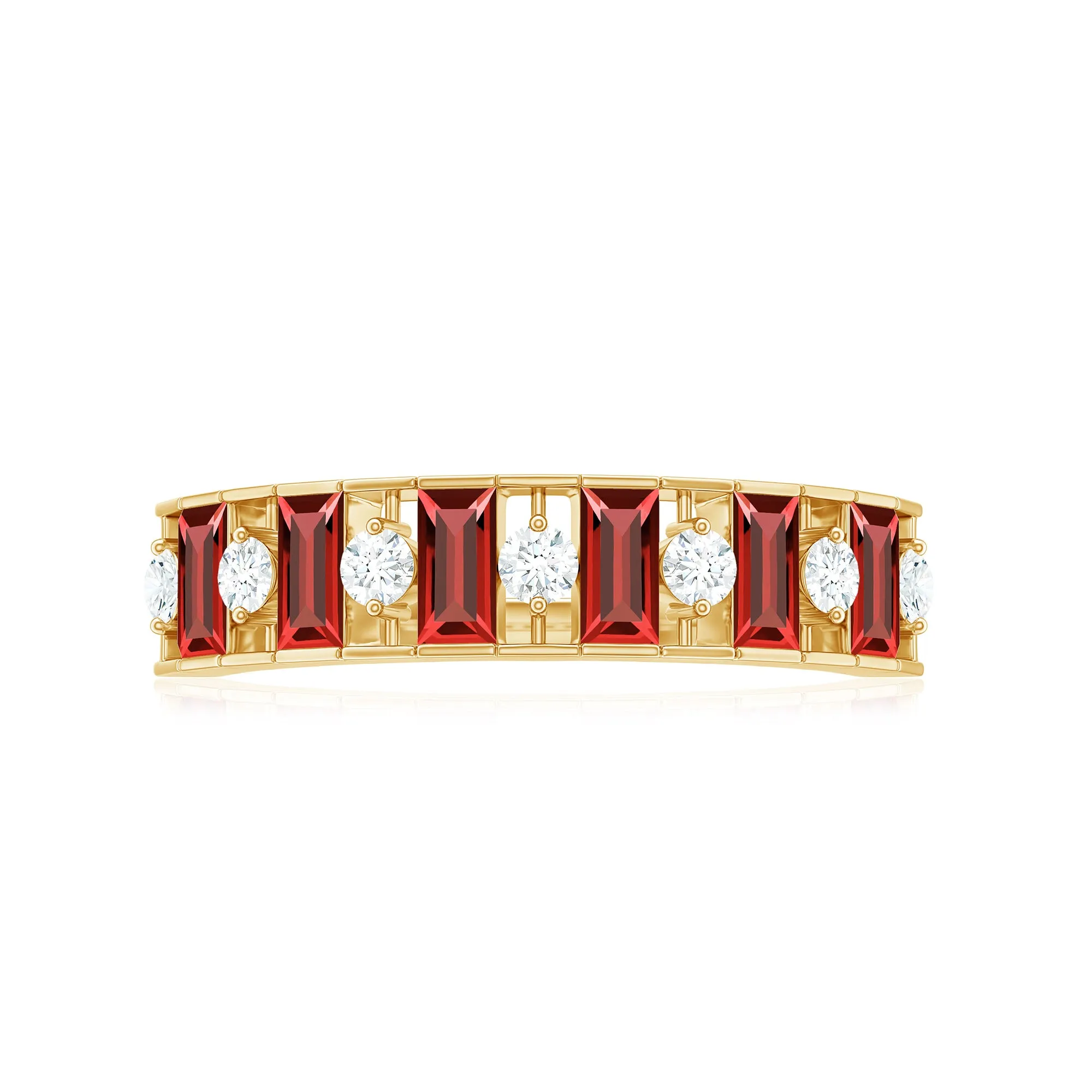 Baguette Cut Created Ruby Classic Half Eternity Ring with Diamond