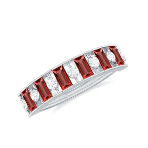 Baguette Cut Created Ruby Classic Half Eternity Ring with Diamond