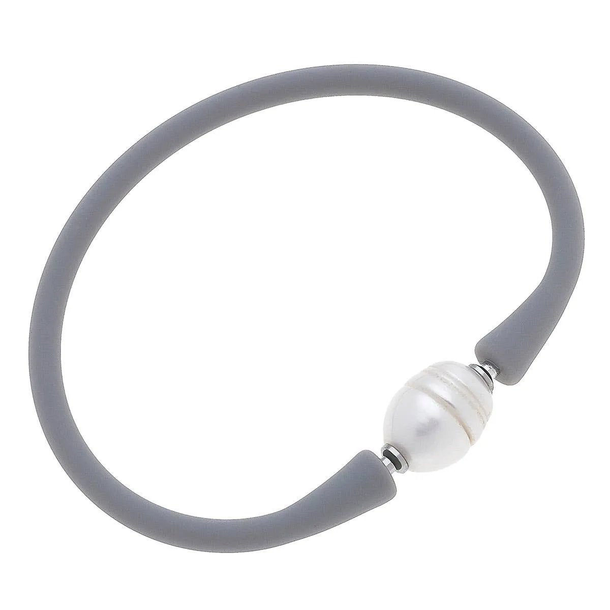 Bali Freshwater Pearl Silicone Bracelet in Steel Grey