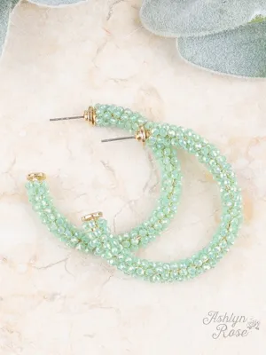 Beaded Beauty Hoop Earrings, Iridescent Mint