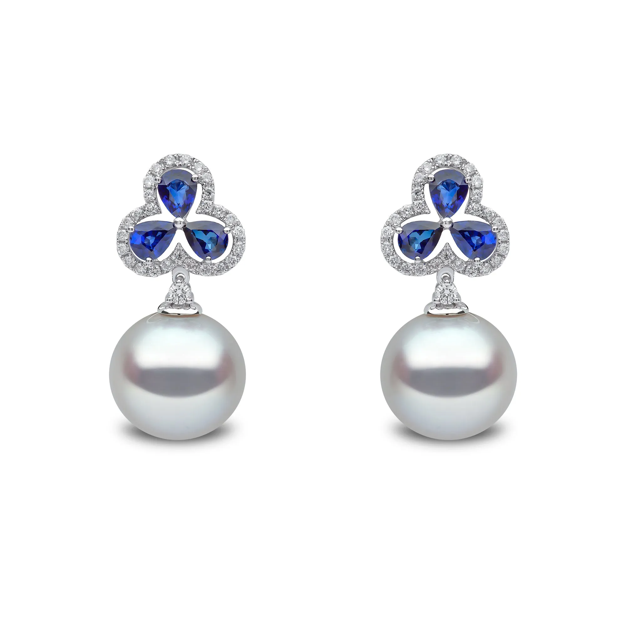 Belgravia South Sea Pearl, Diamond And Sapphire Earrings In 18ct White Gold