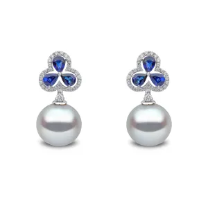 Belgravia South Sea Pearl, Diamond And Sapphire Earrings In 18ct White Gold