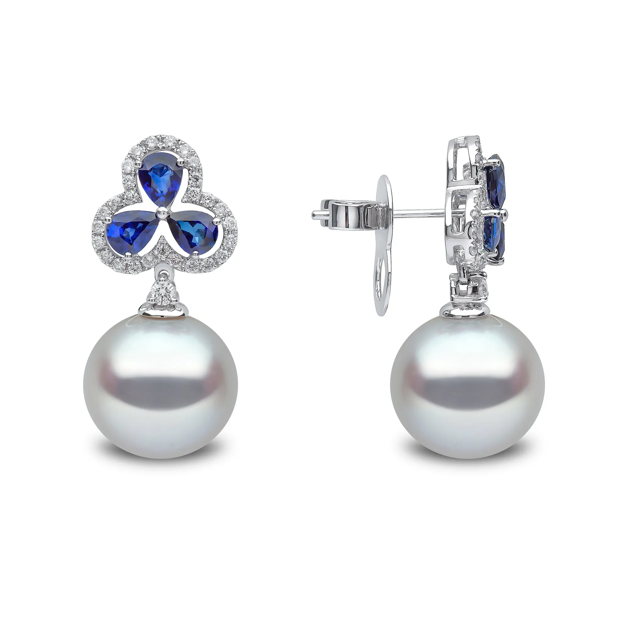 Belgravia South Sea Pearl, Diamond And Sapphire Earrings In 18ct White Gold