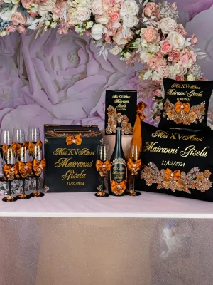 Black burnt orange Quinceanera package 1