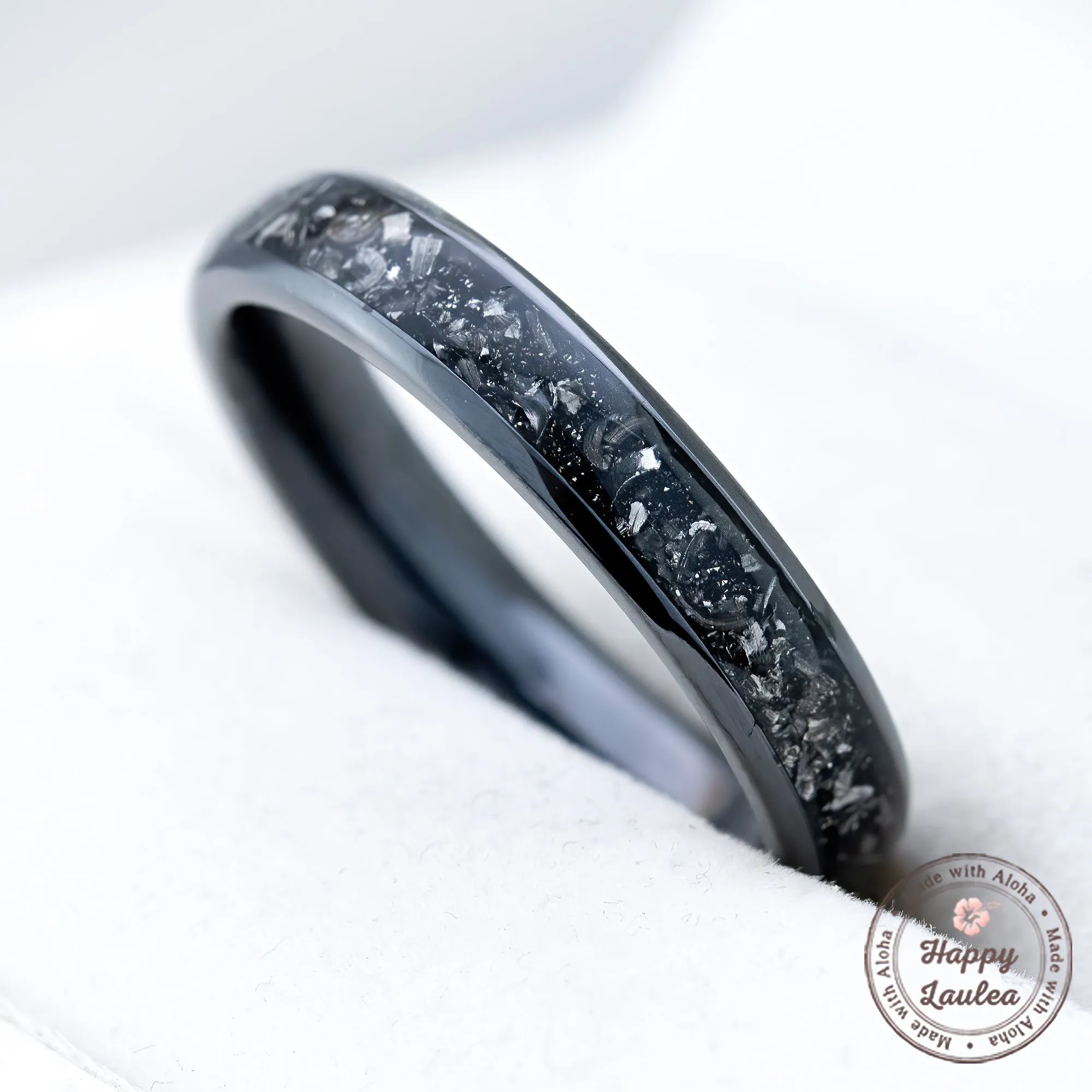 Black Titanium Ring 'Hoku' [4mm width] Gibeon Meteorite