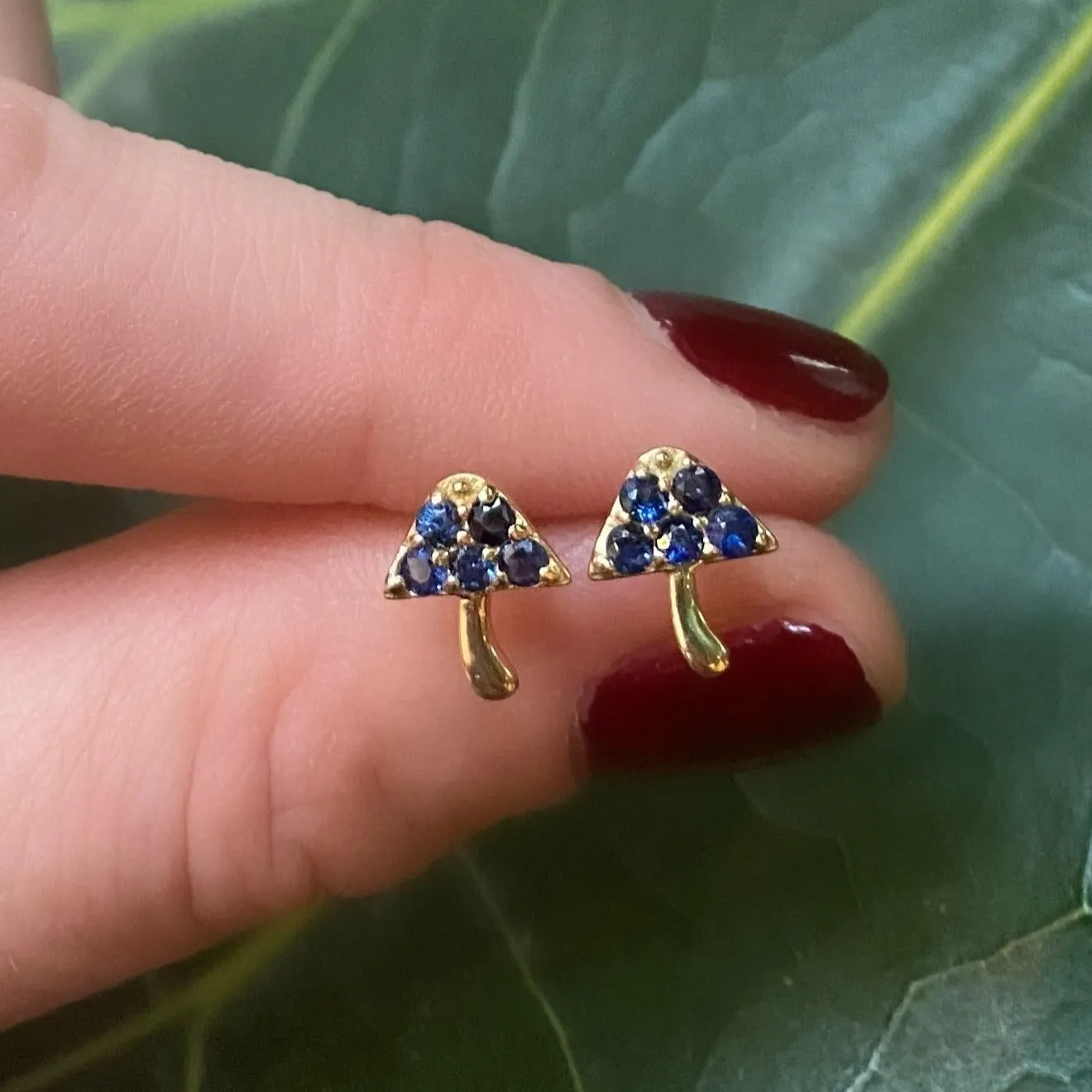 Blue Sapphire Mini Mushroom Studs