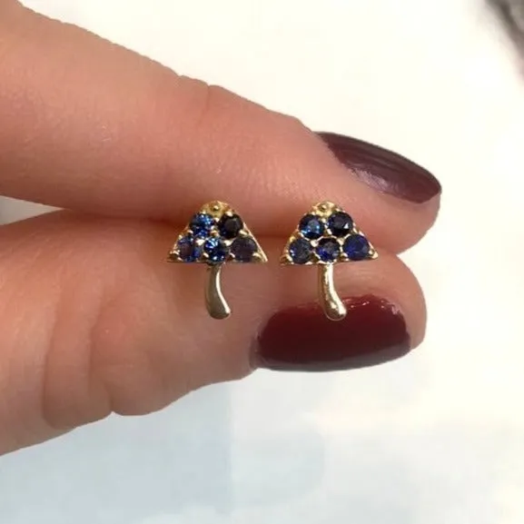 Blue Sapphire Mini Mushroom Studs