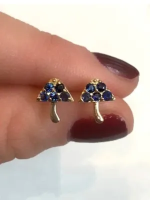 Blue Sapphire Mini Mushroom Studs