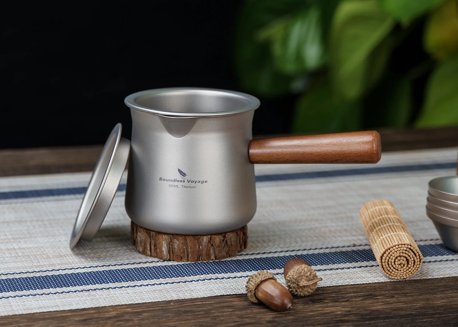 Boundless Voyage 380ML Titanium Cup with Strainer Mini Teacup Single Layer with Wooden Handle Ultralight Outdoors for Camping Hiking Water Cup