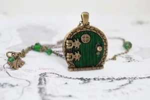 Brass Bag End Hobbit Door Locket | Lord of the Rings Jewelry | Green Hobbit Door Necklace