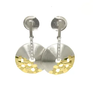 Breuning Silver and Yellow Gold White Sapphire Drop Earrings