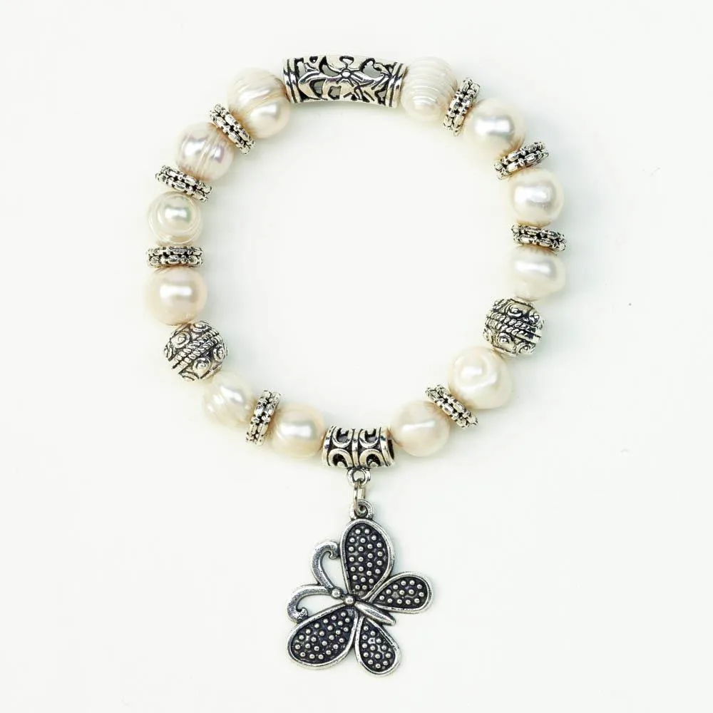 Butterfly Charm Pearl Bracelet