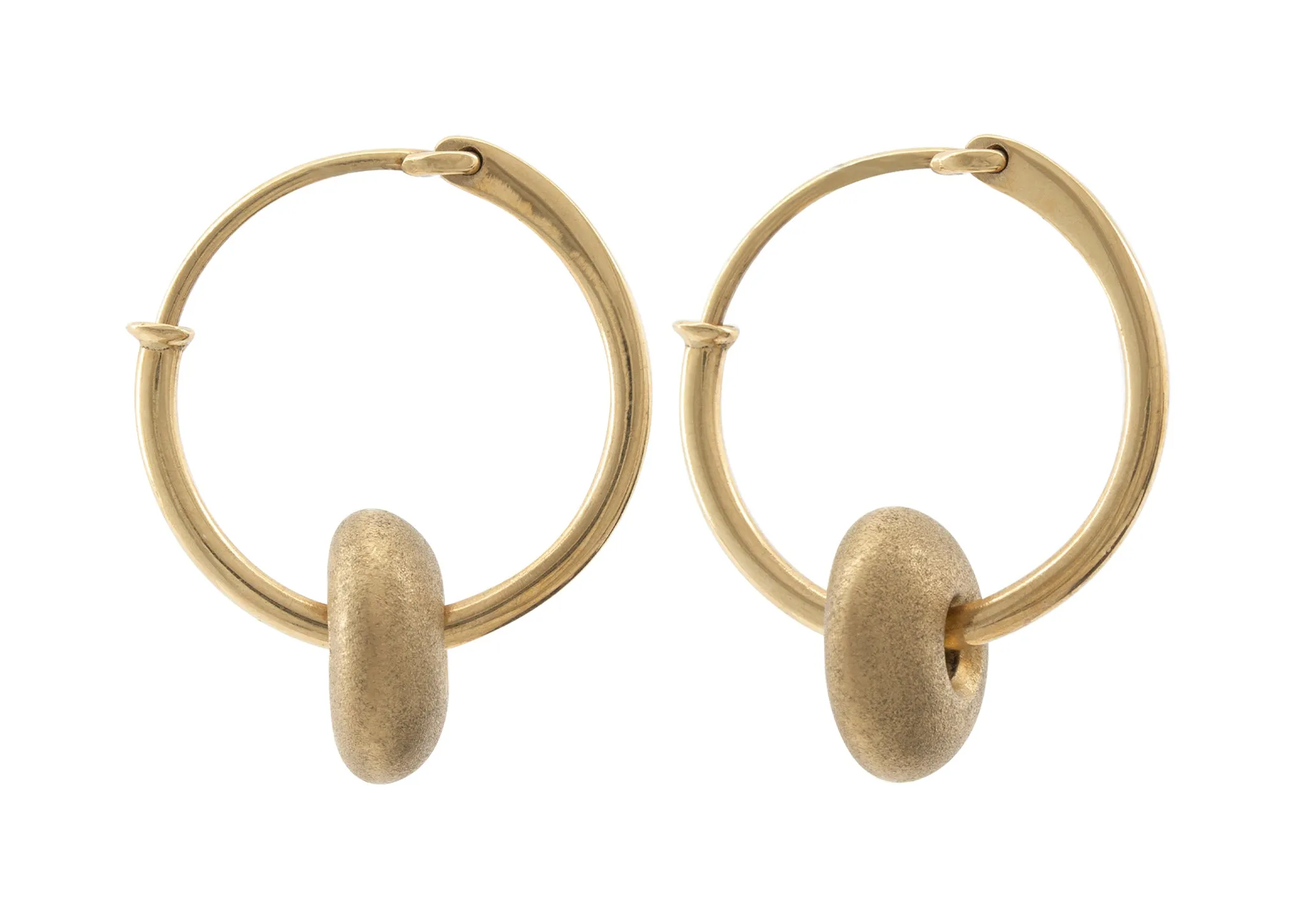 Button Hoop Earrings, Yellow Gold