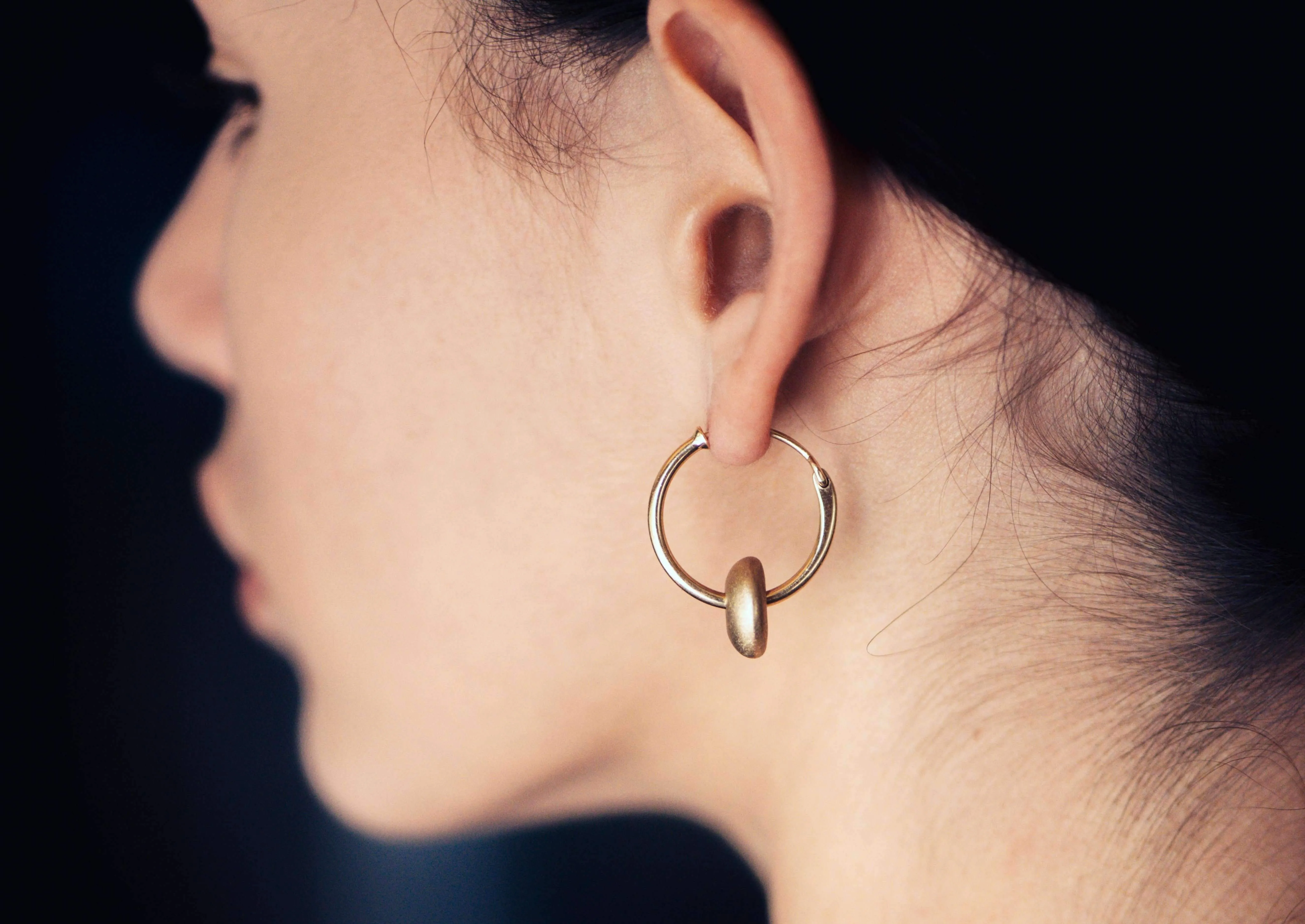 Button Hoop Earrings, Yellow Gold