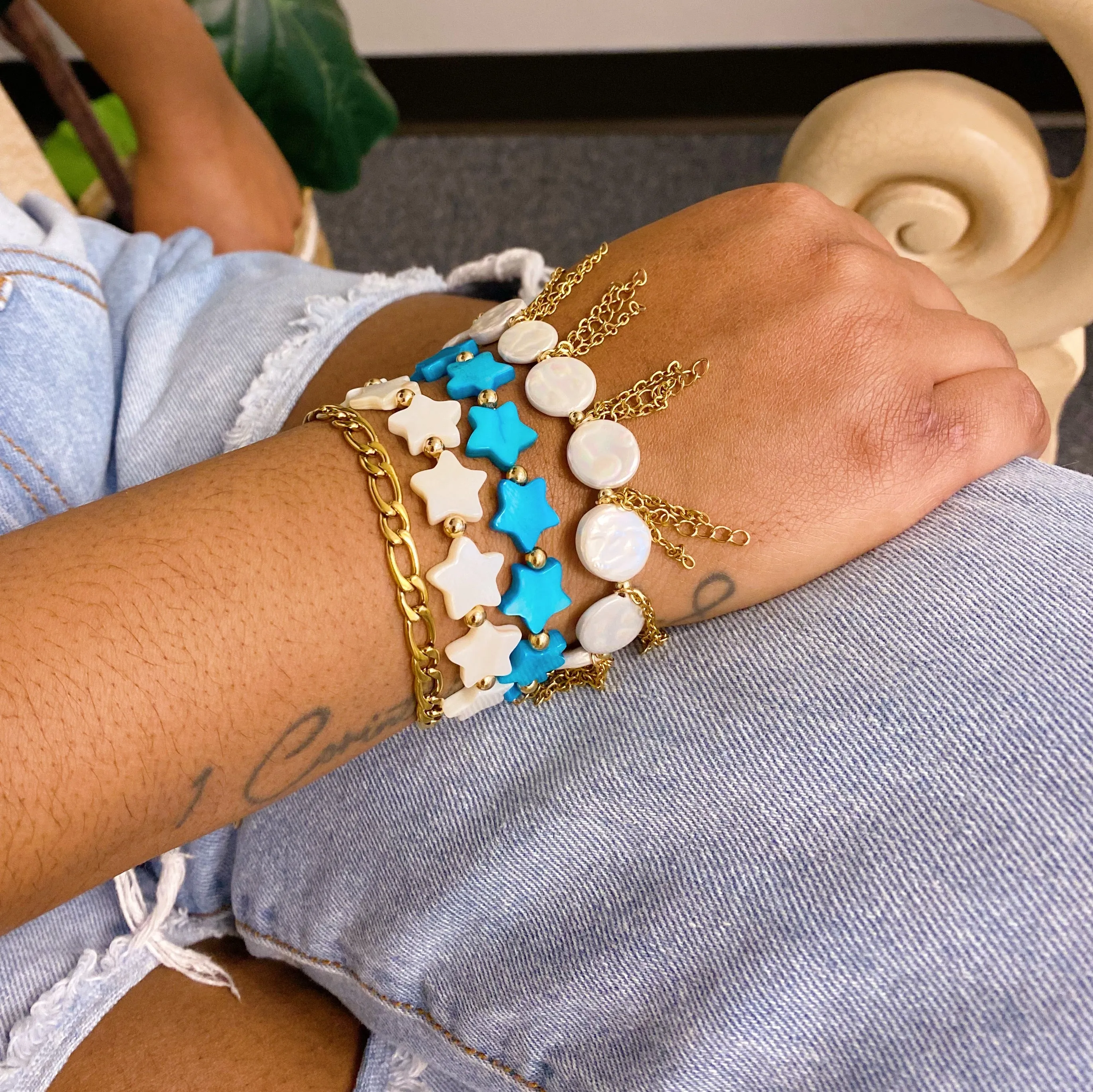 Chain Fringe Shell Pearl Bracelet