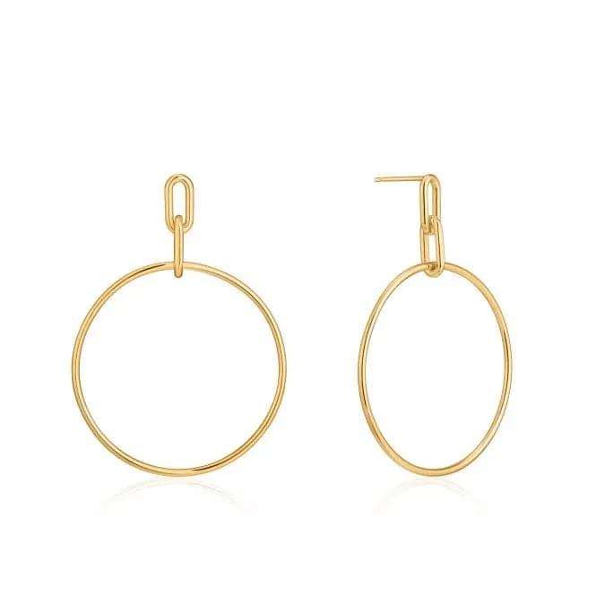 Chain Reaction Shiny Gold Cable Link Hoop Earrings E021-07G