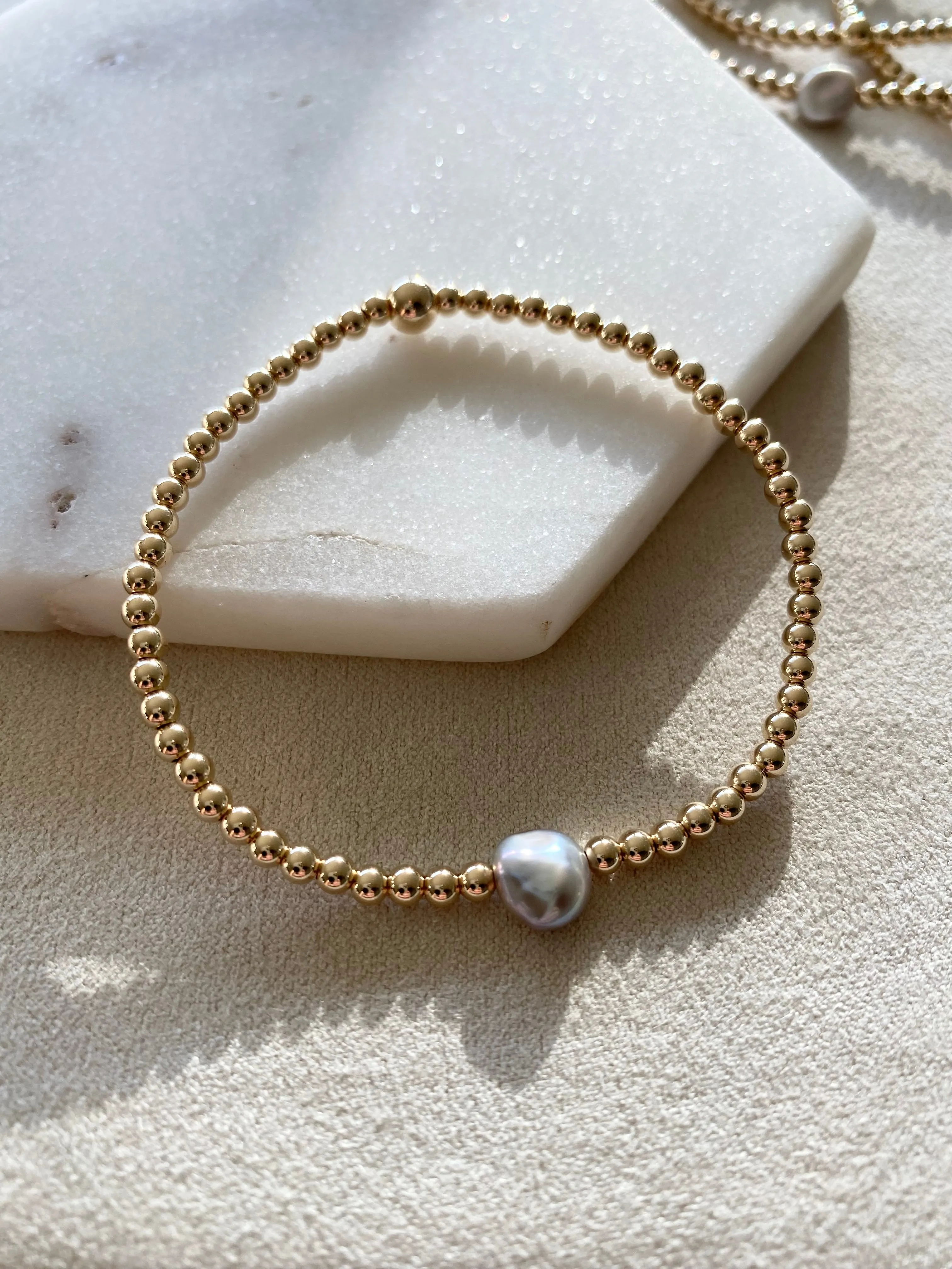 Cherish The Day - Gold 3mm Bead & Pearl Bracelet