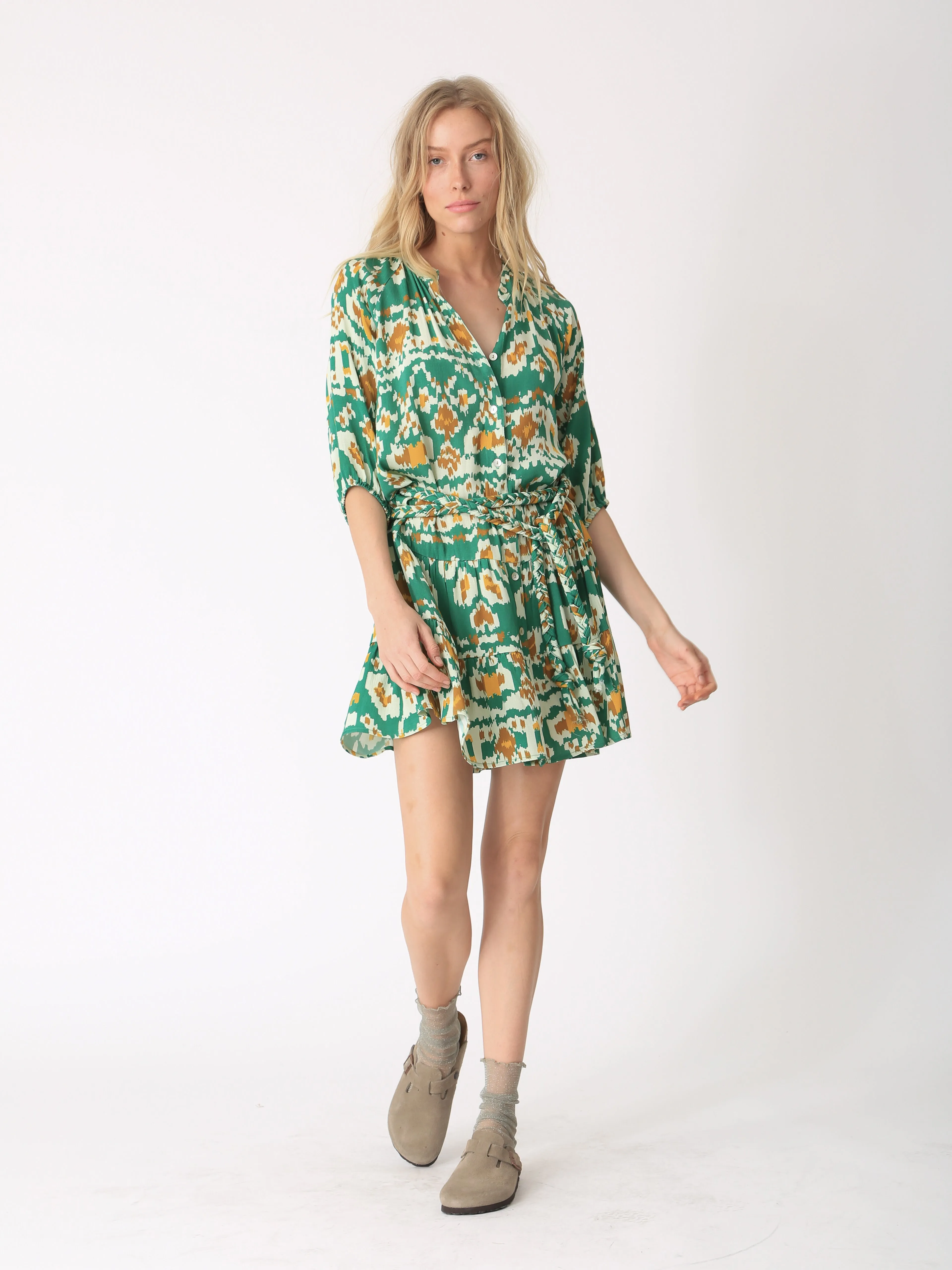 Clarissa Dress - Emerald Ikat