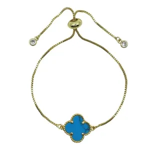 Clover Charm on Plated Gold Pull Chain Bracelet: Turquoise (PBT4CLVTQ)