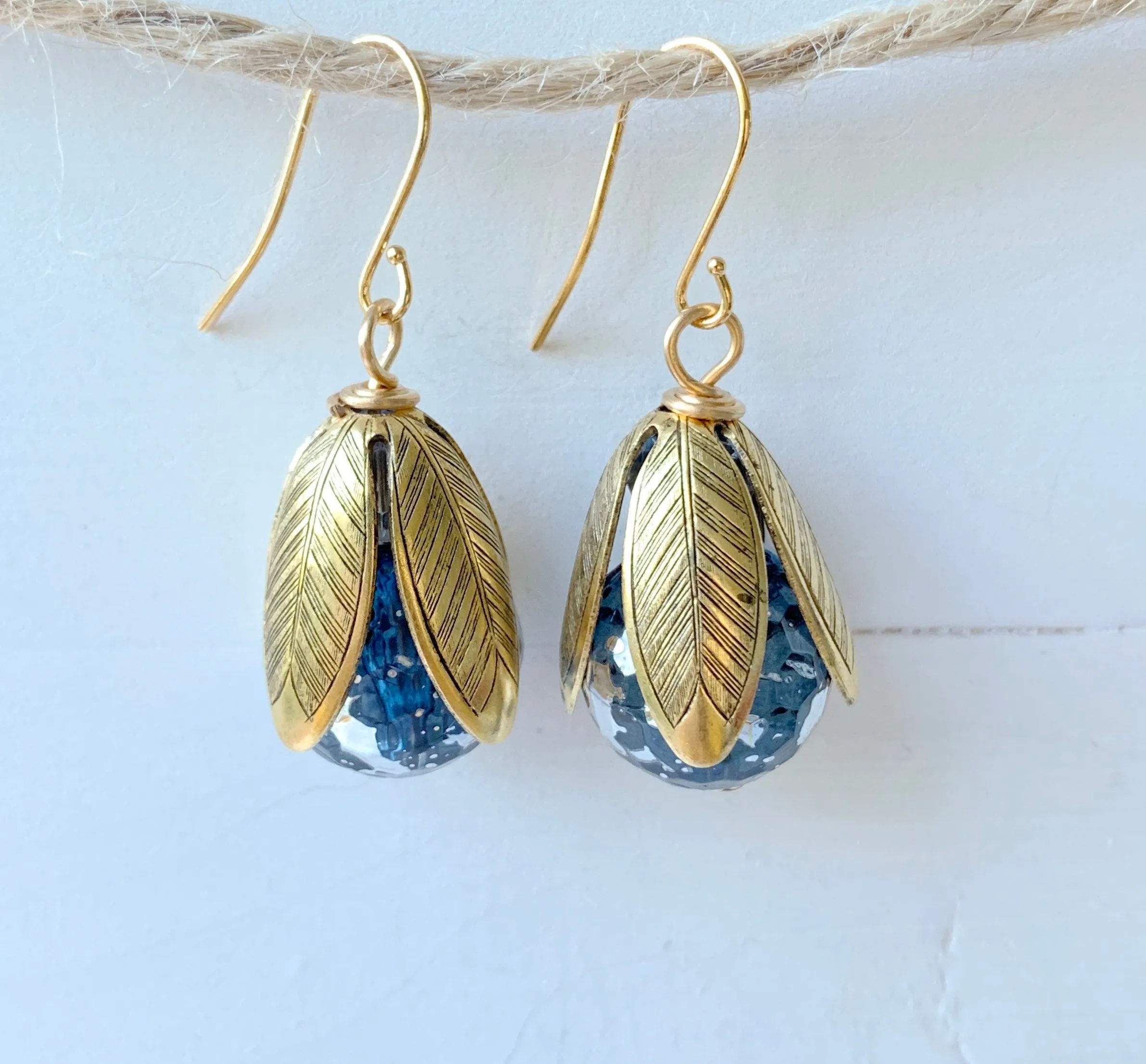 Crackle Lucite Bead Cap Earring