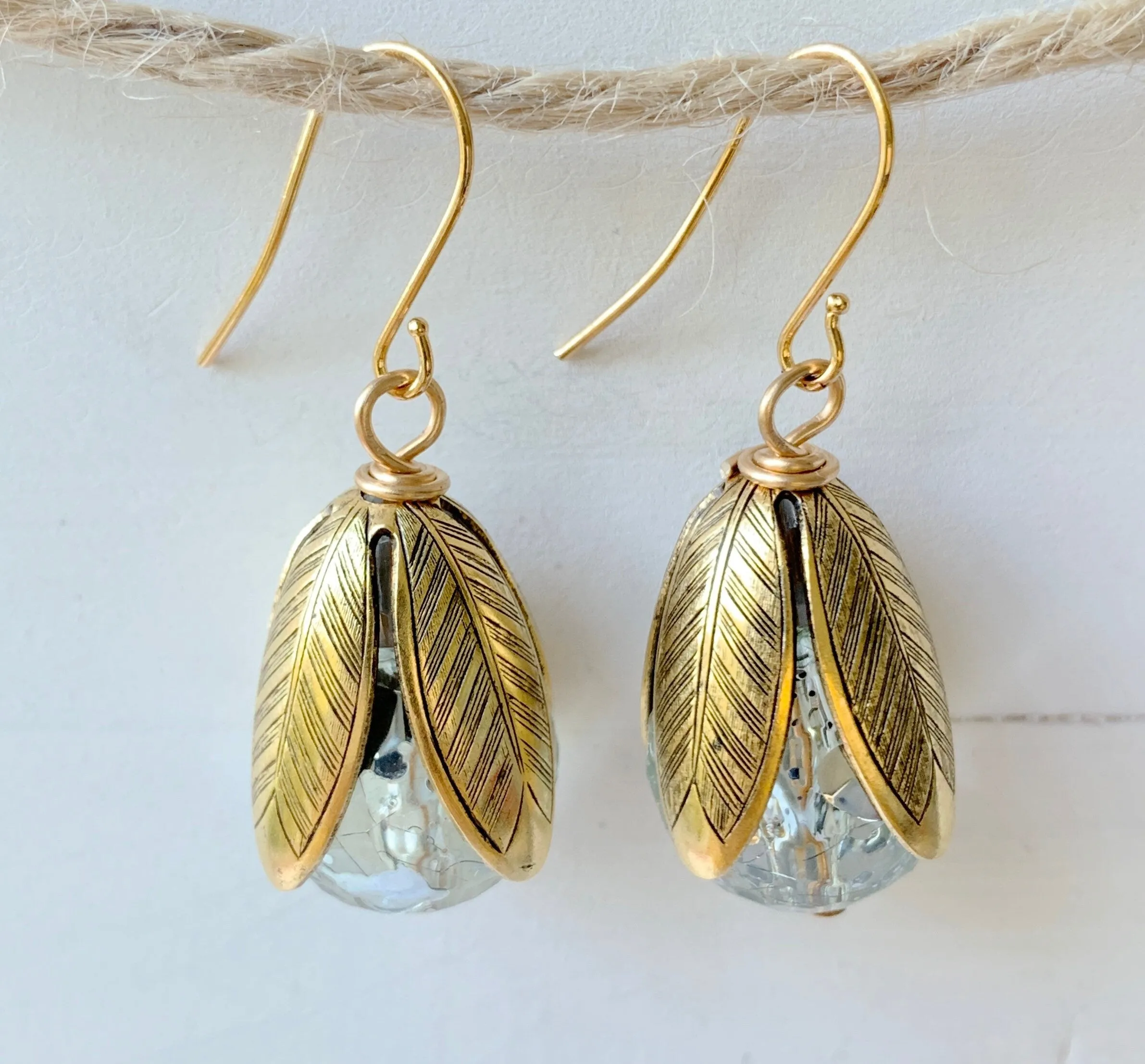 Crackle Lucite Bead Cap Earring