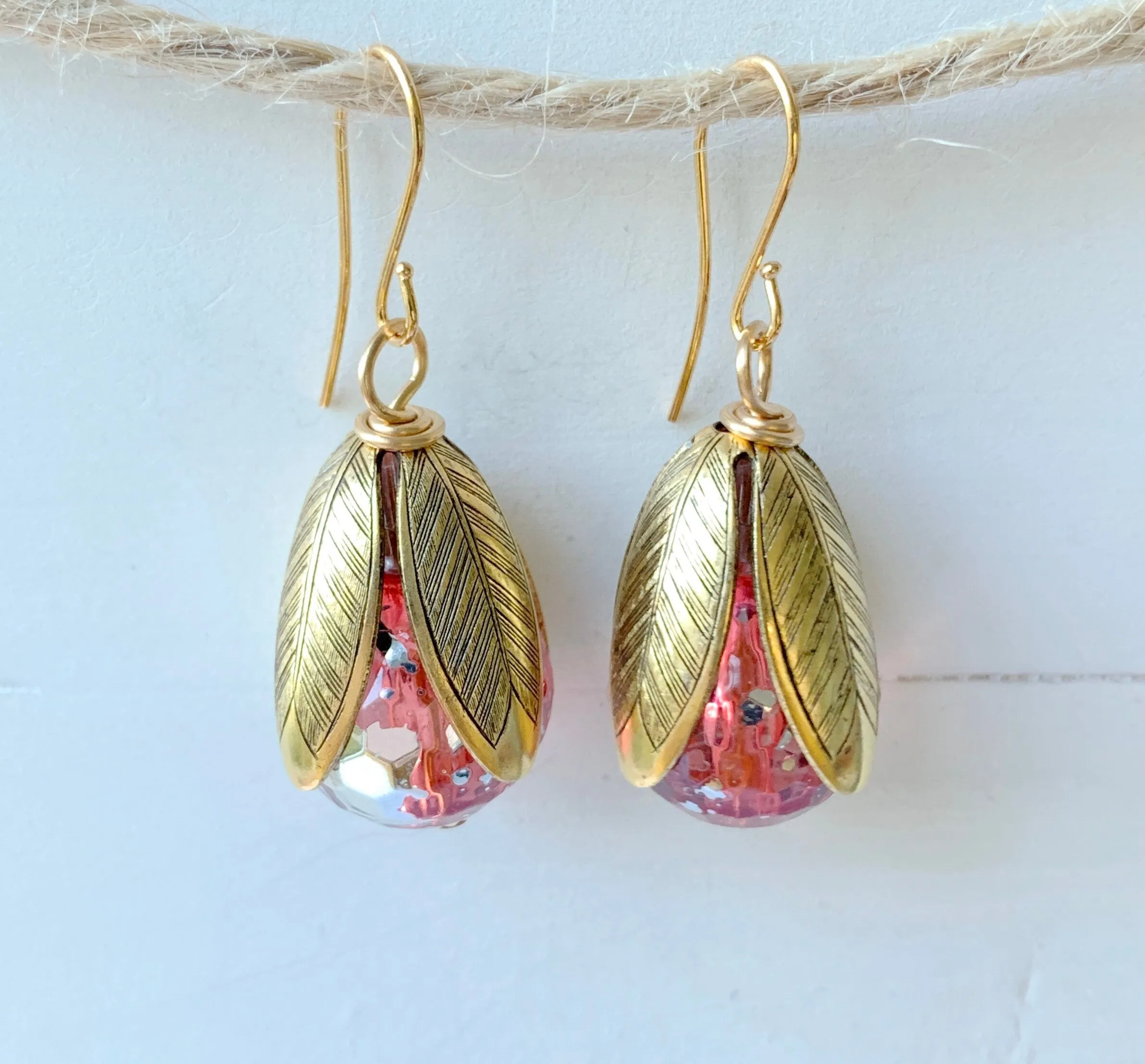 Crackle Lucite Bead Cap Earring