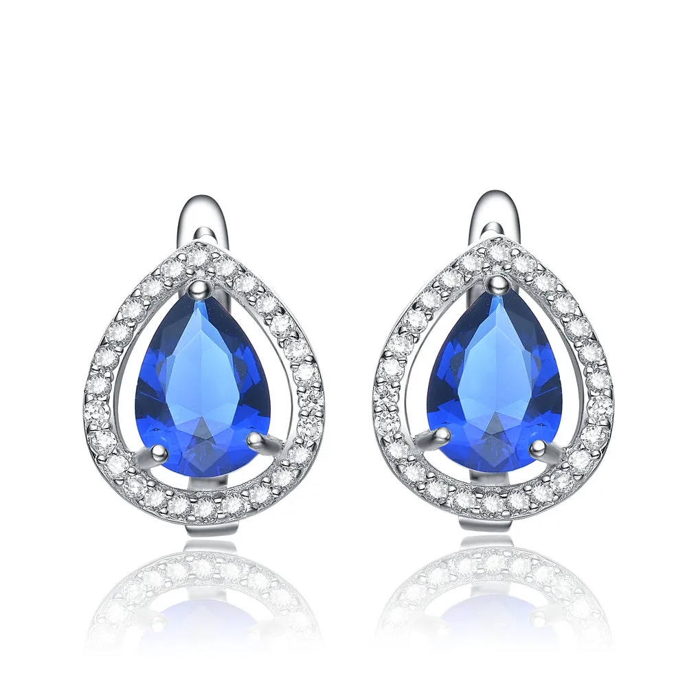 Cubic Zirconia Sterling Silver Rhodium Plated Sapphire Tear Shape Earrings