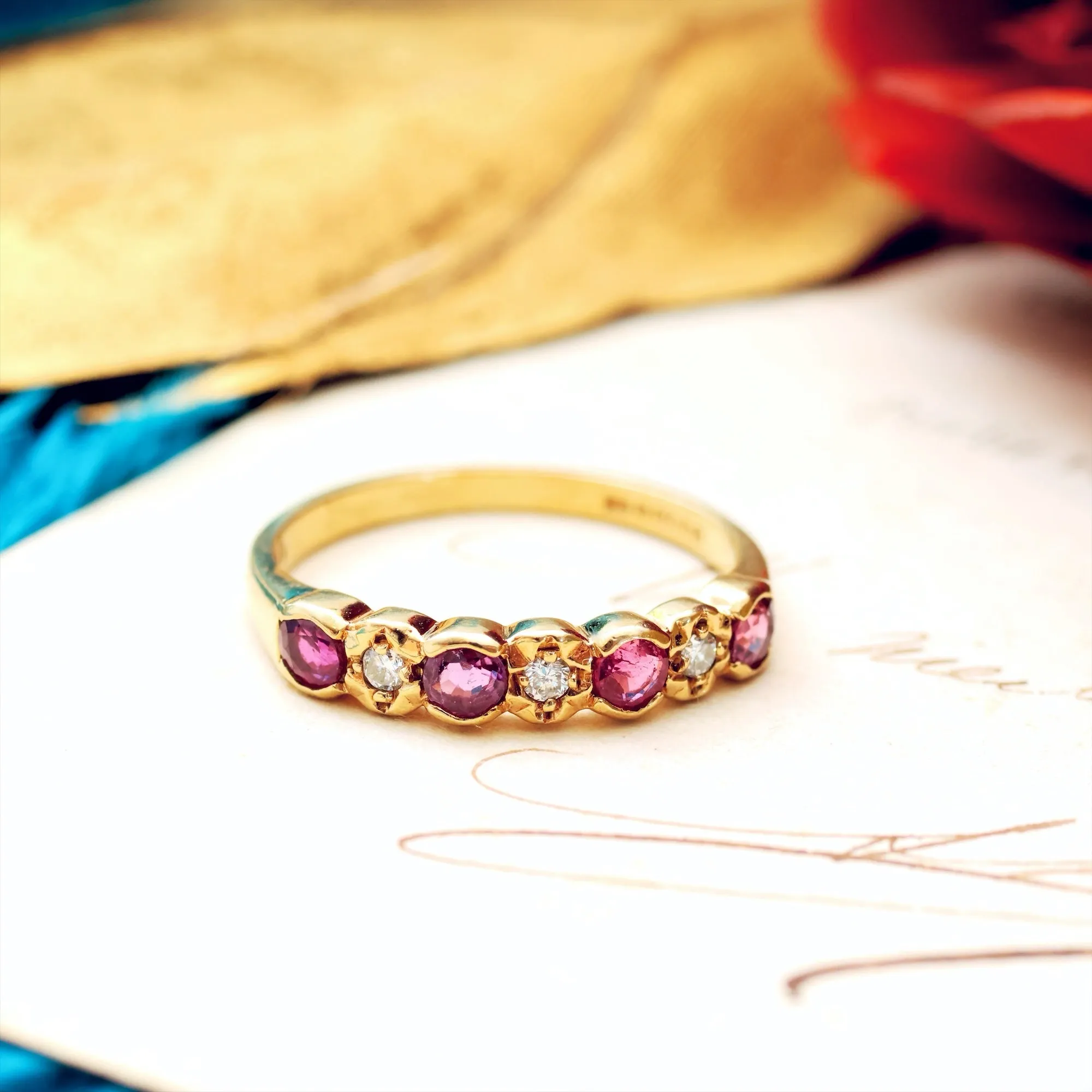 Cute! Vintage 1990's Ruby & Diamond Half Eternity Ring