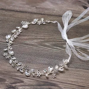 Dainty Rhinestones Crystal Floral Vine Leaves Headband, Bridal Hair Vine, Delicate Headband, Hair accessories.