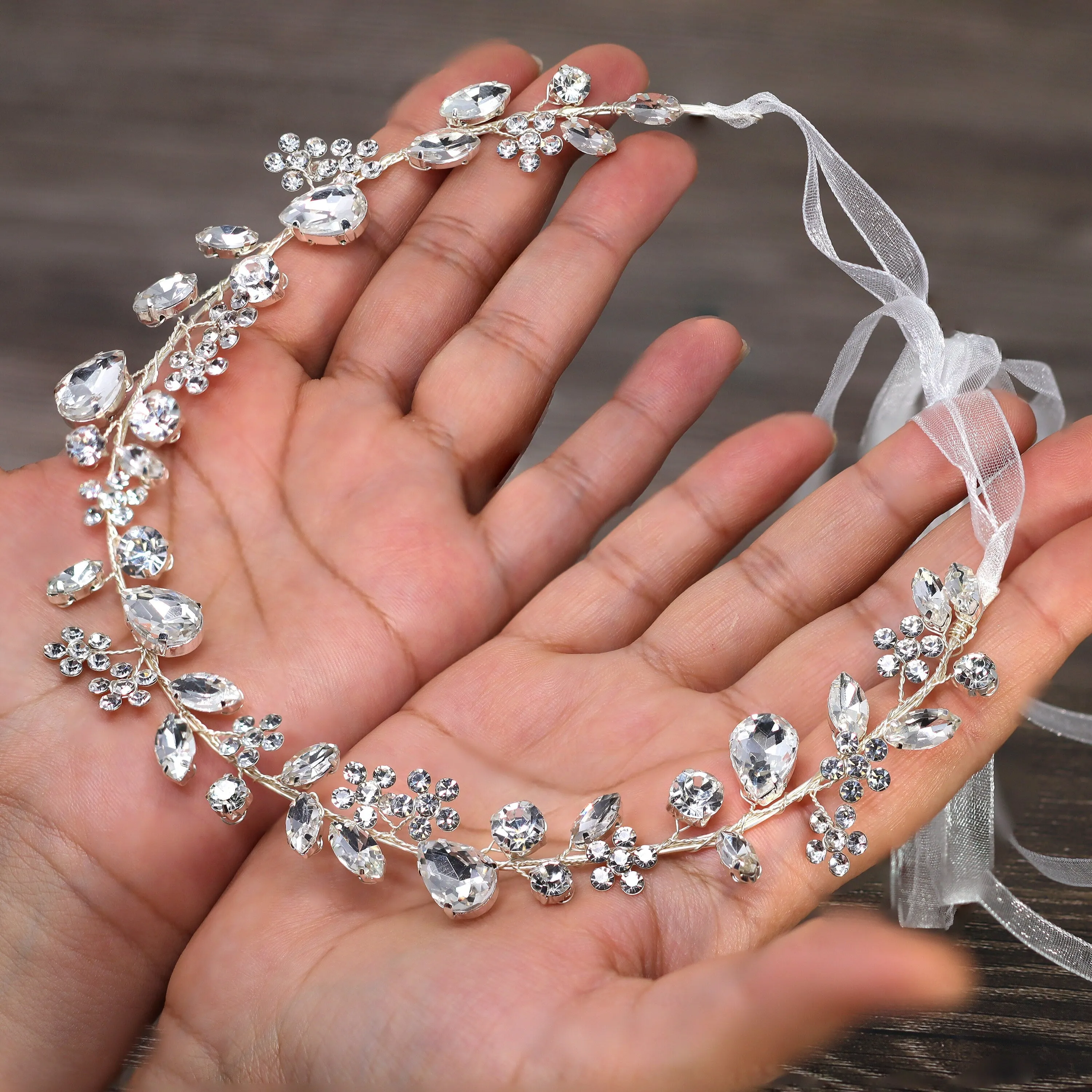 Dainty Rhinestones Crystal Floral Vine Leaves Headband, Bridal Hair Vine, Delicate Headband, Hair accessories.