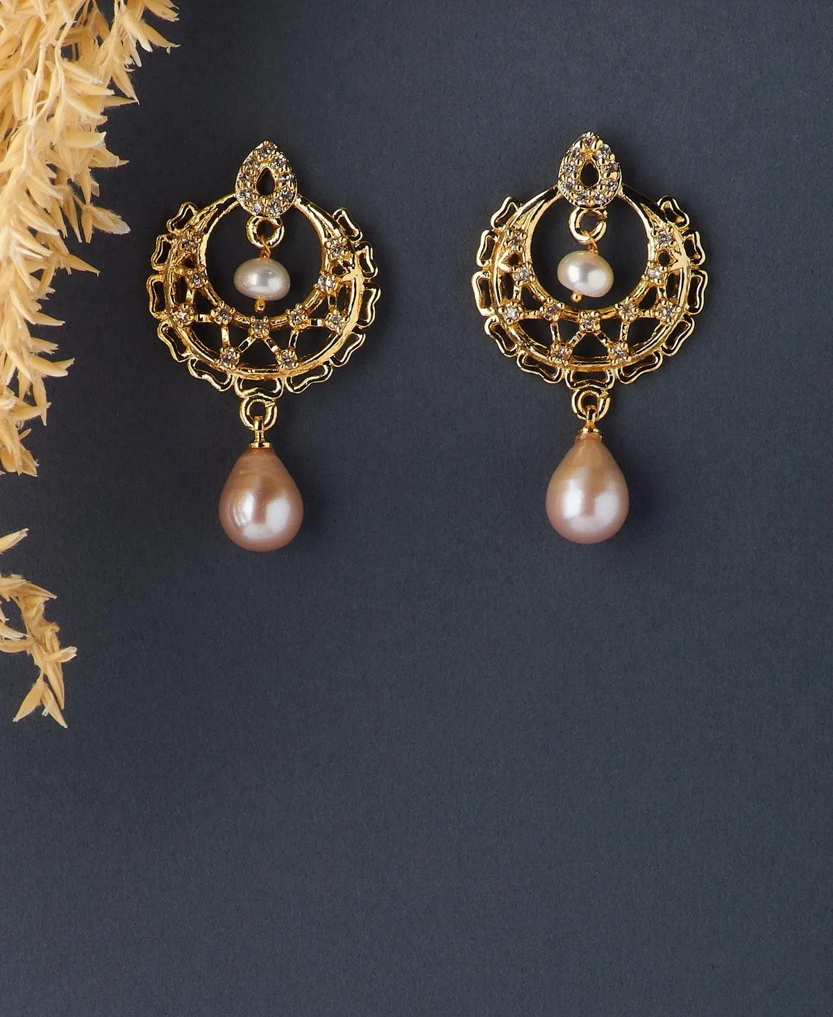 Delicate Stone Studded Pearl Hanging Earring