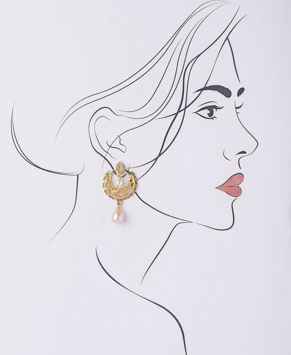 Delicate Stone Studded Pearl Hanging Earring