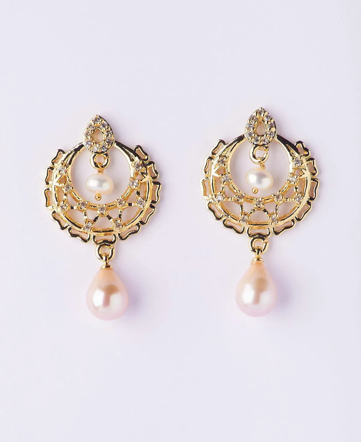 Delicate Stone Studded Pearl Hanging Earring