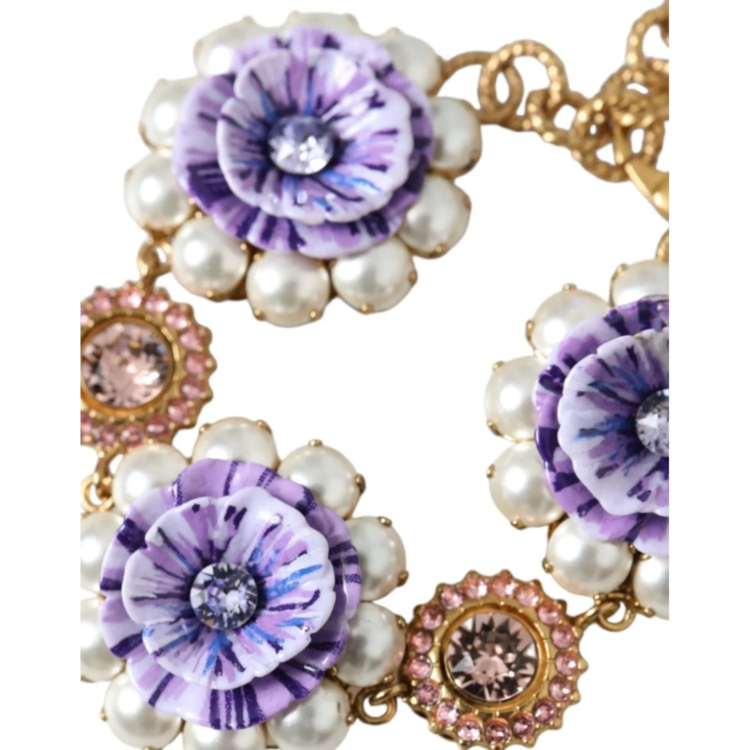 Dolce & Gabbana Gold FIORI BLOOMING Floral Baroque Crystals Bracelet