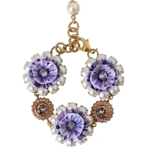 Dolce & Gabbana Gold FIORI BLOOMING Floral Baroque Crystals Bracelet