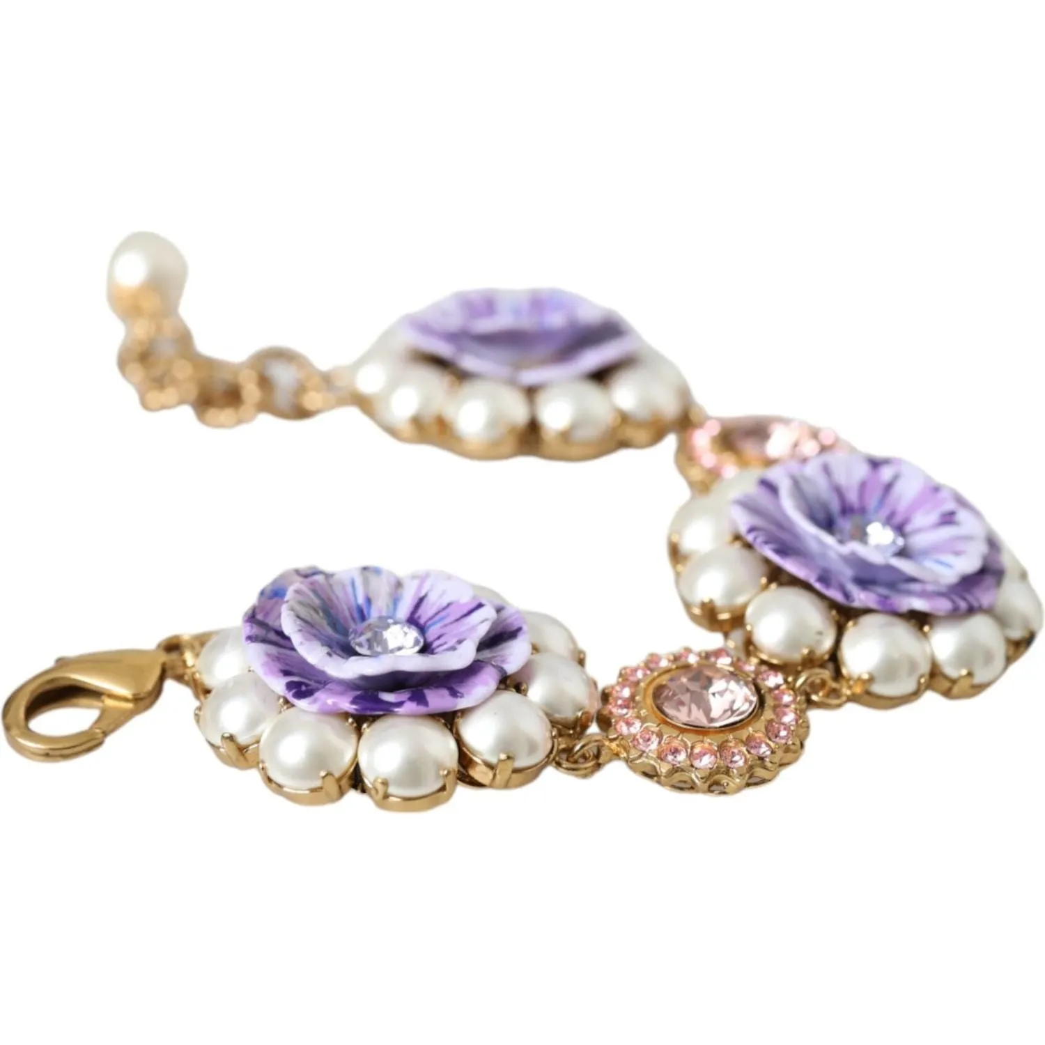 Dolce & Gabbana Gold FIORI BLOOMING Floral Baroque Crystals Bracelet