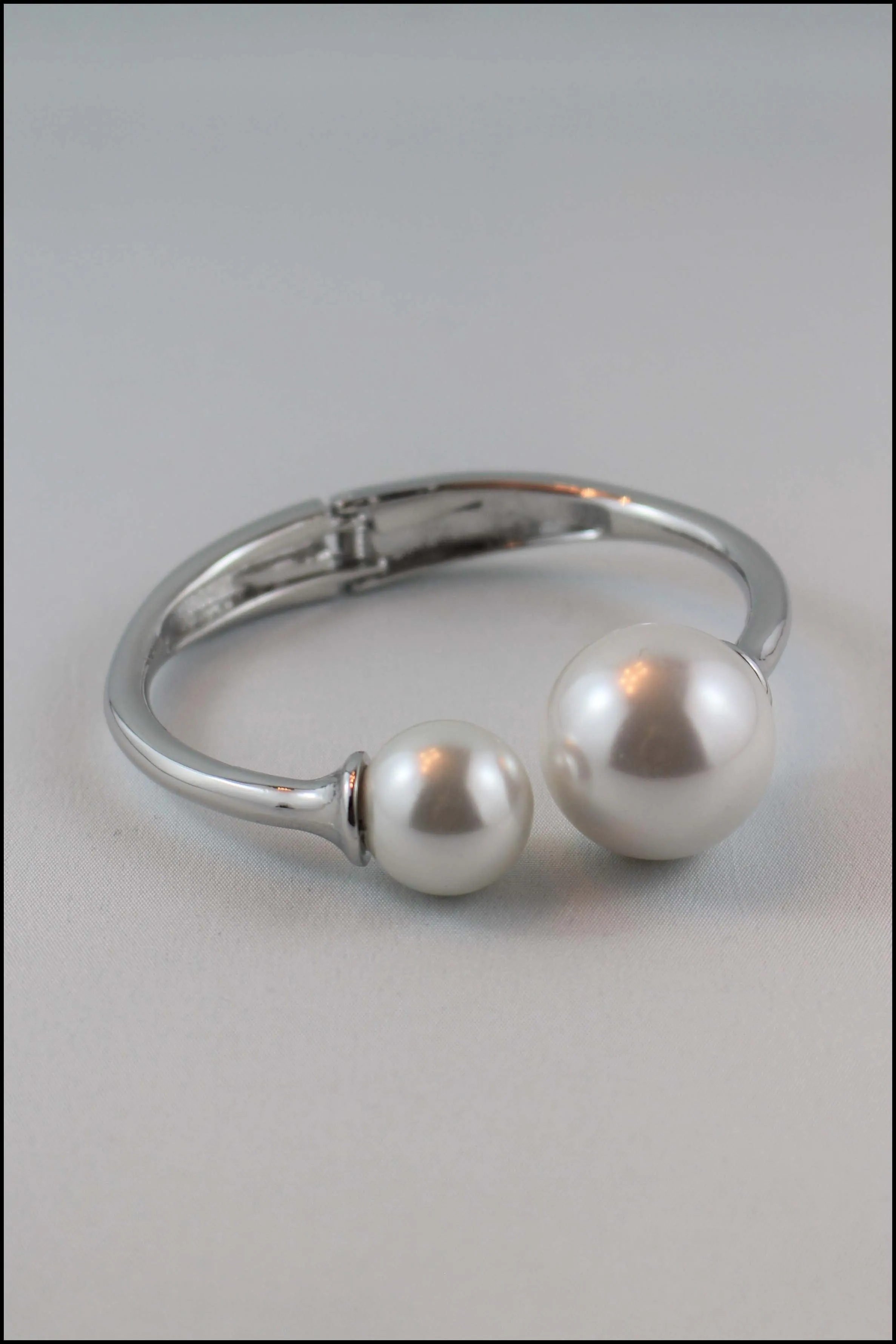 Double Pearl Hinge Bangle Bracelet