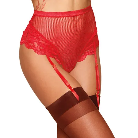 Dreamgirl High-Waisted Fishnet Garter Thong with Lace Detail Ruby M